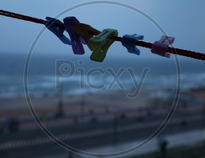 Plastic clips on a Rope