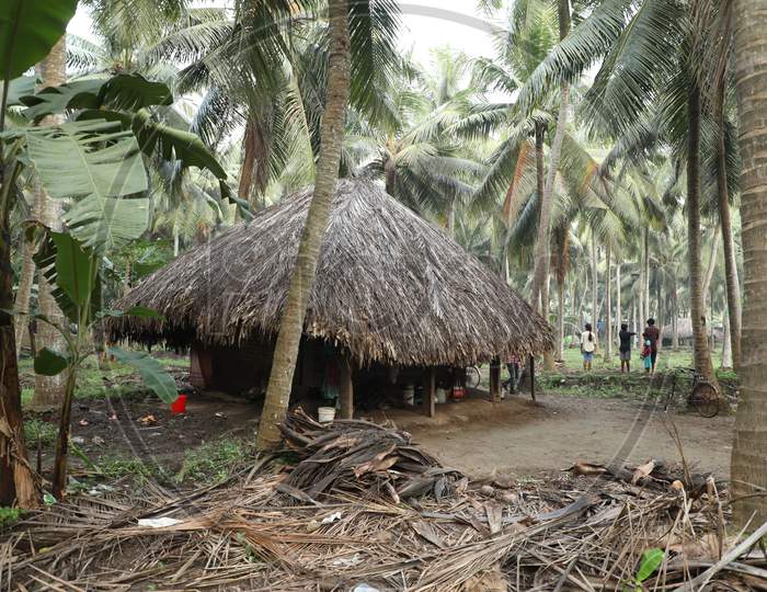 Hut in a rural fields area