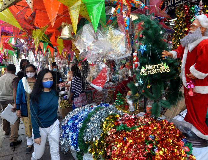 A Shop decked up ahead of Christmas in Guwahati , India on Dec 11,2020