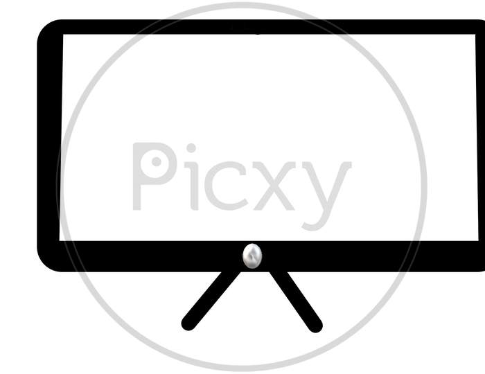 Computer Design With White Background. Black Color Frame With Two Stand And Silver Color Button.