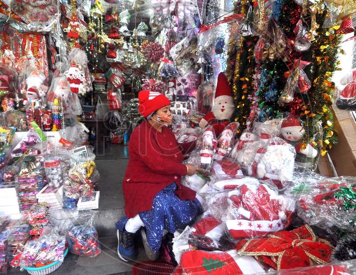 A Shop decked up ahead of Christmas in Guwahati , India on Dec 11,2020