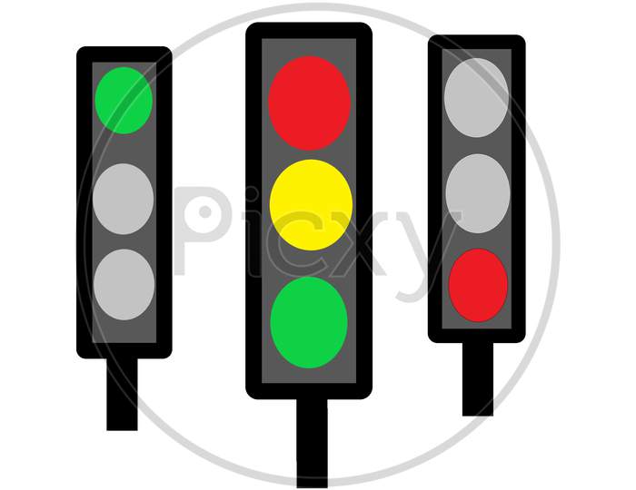 Many Traffic Light With White Background.