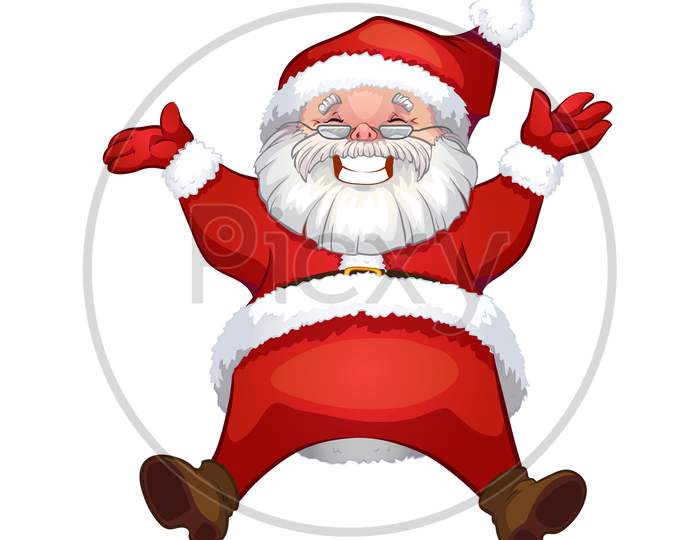 A 3d illustration image of santa claus and decoration items isolated on white background.