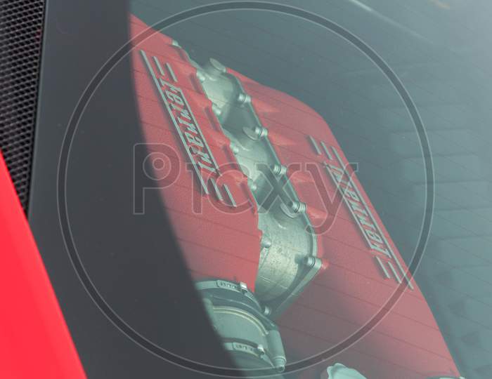 2020 Red Ferrari Engine Detail Logo Ferrari