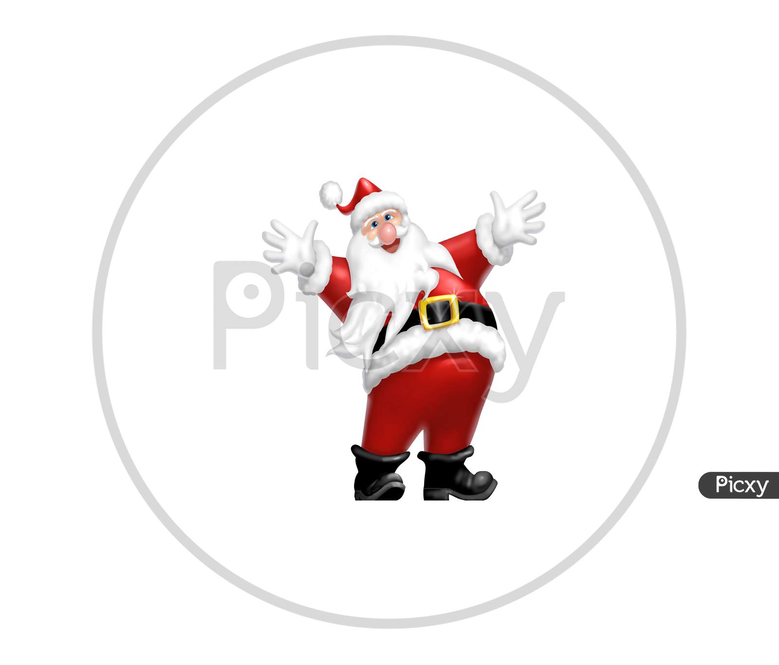 A 3d illustration image of santa claus and decoration items isolated on white background.