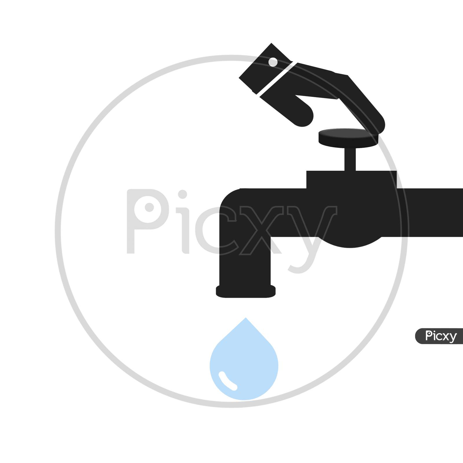 Water tap icon in black with white background