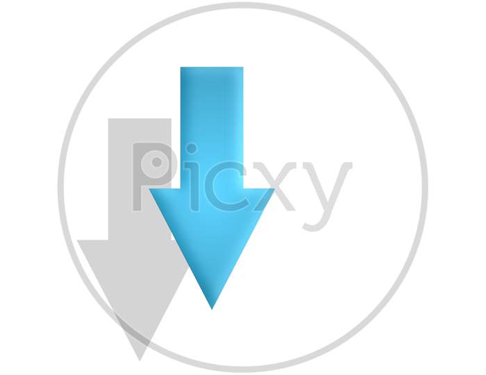 Digital art of down arrow sign in white background