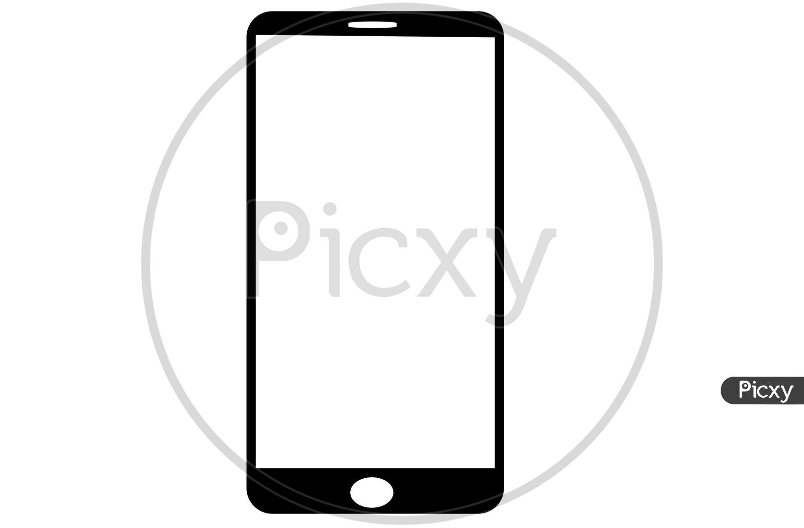 Mobile Phone Design With White Background. Black Color Frame With White Button.
