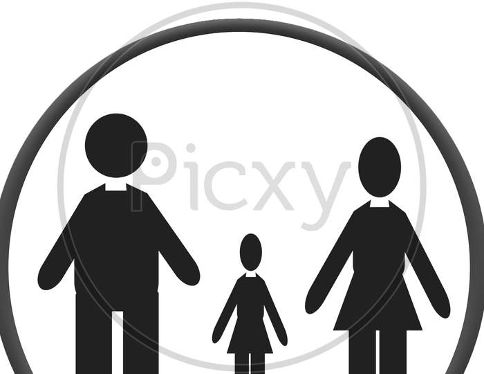 Clipart or icon of a small girl or kid with her parents