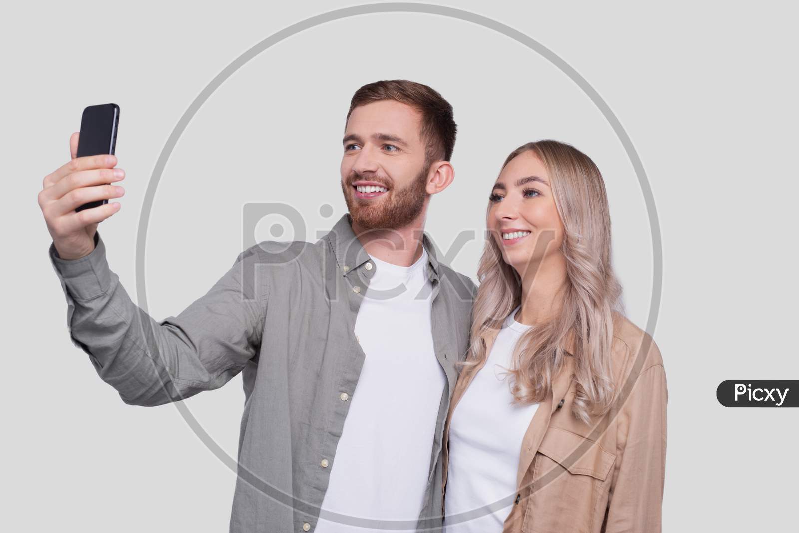 Couple Taking Selfie Isolated. Couple, Lovers, Family, Friends Concept