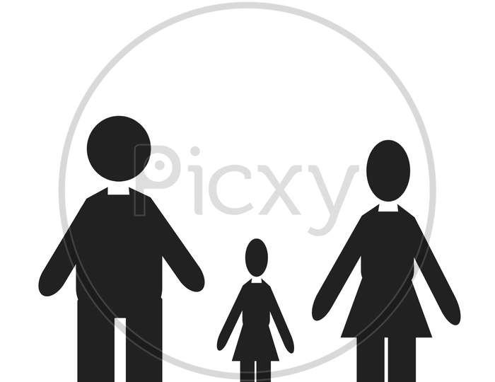 Clipart or icon of a small girl or kid with her parents