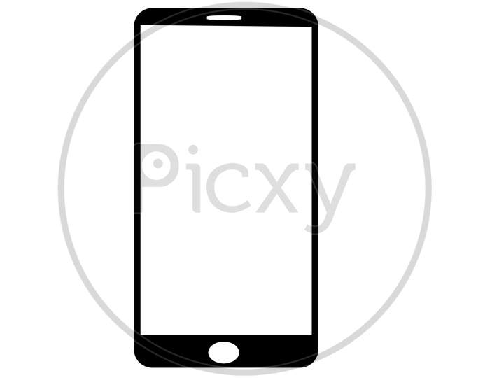 Mobile Phone Design With White Background. Black Color Frame With White Button.