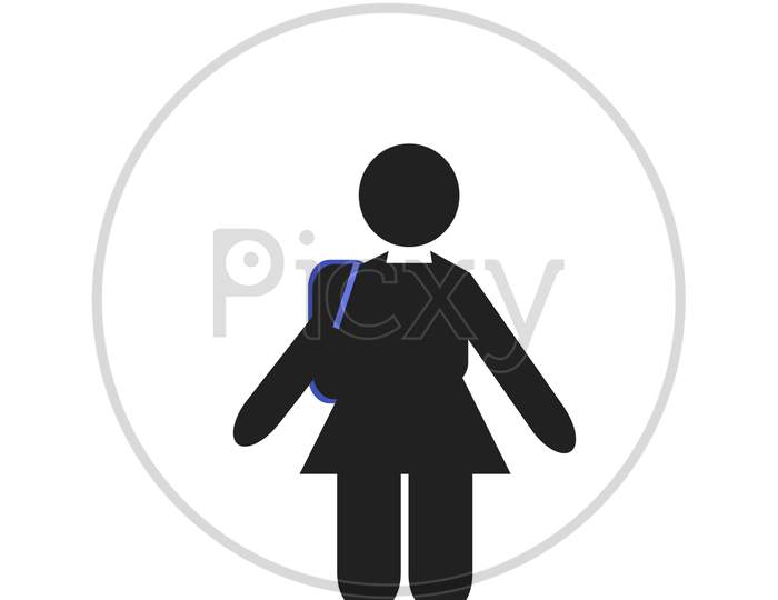 Small girl or kid school going icon in black with white background