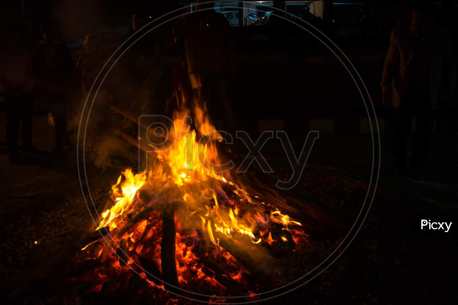 Giant Bon Fire Lit For The Festival Of Lohri