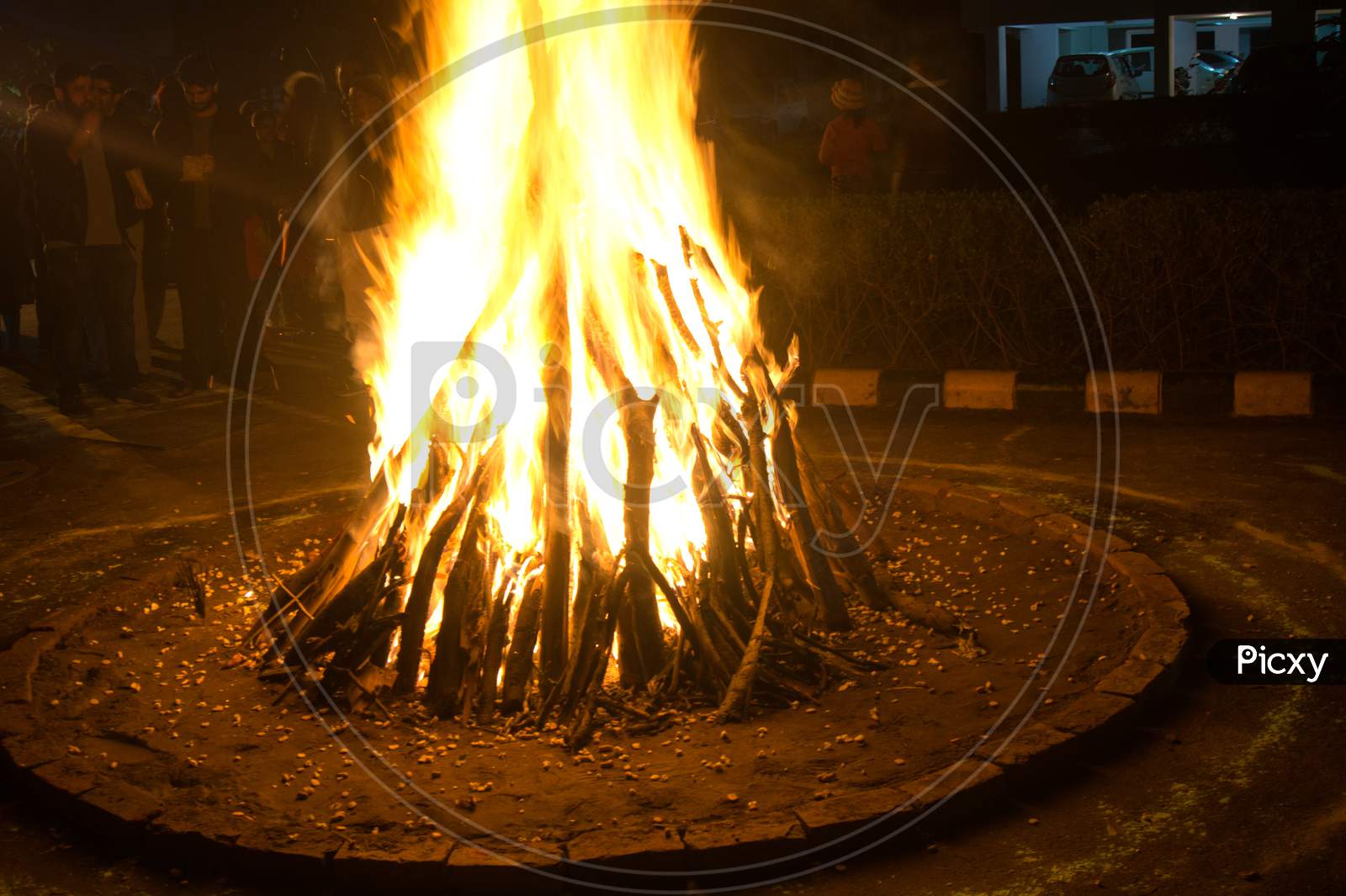 Giant Bon Fire Lit For The Festival Of Lohri