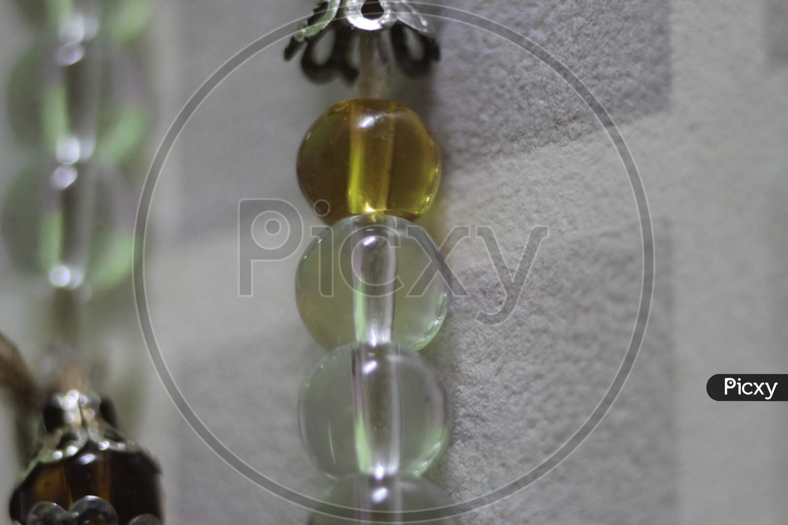 Beautiful Glass Shiny Prayer Beads Or Rosary With Copy Space For Text