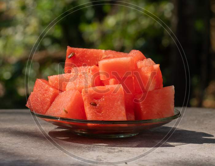Watermelon Pieces, In A Plate