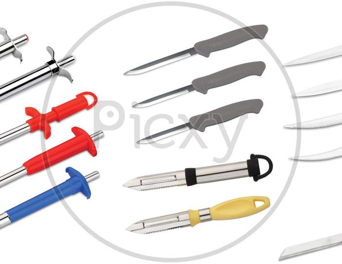 Set Of Kitchen Knives Use For Kitchen, Cutting Sharp Knife, Kitchen Utensils, Gas Lighter