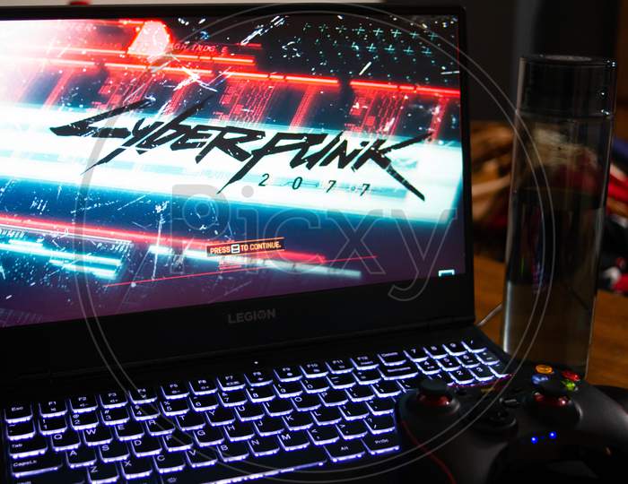 Laptop Logged Into Cyberpunk 2077 On A High End Lzptop
