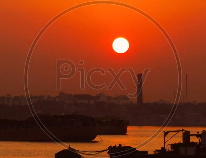 sunset at Ganga river in Kolkata