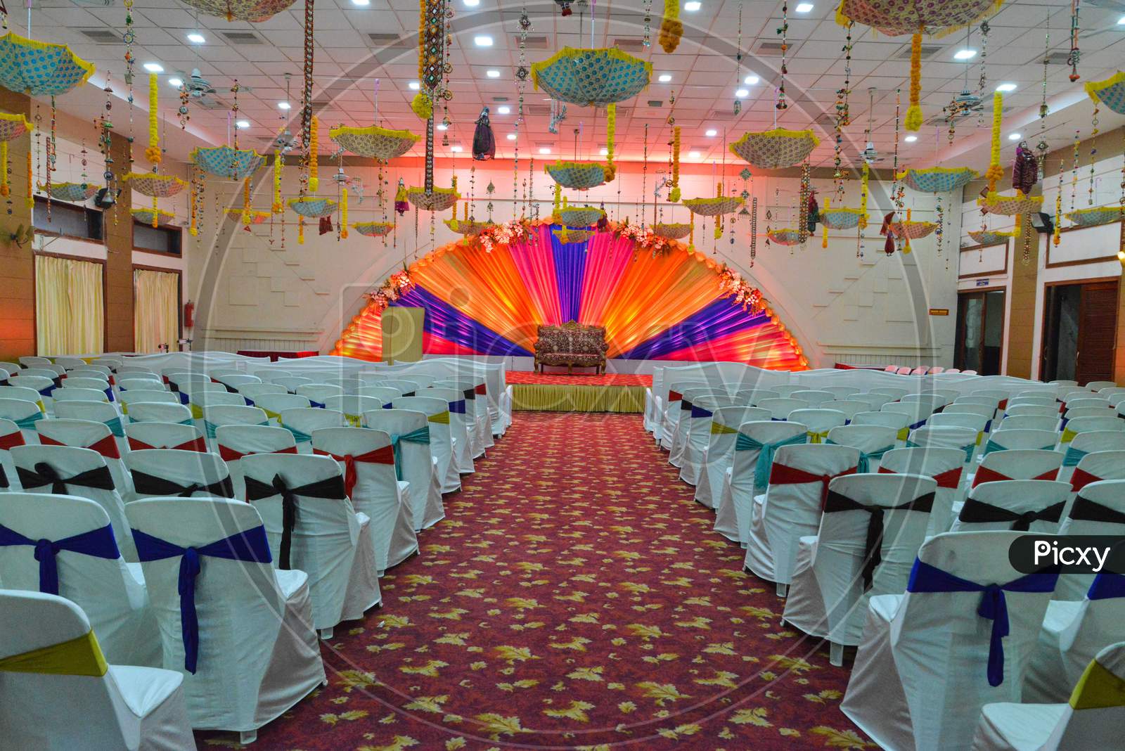 Image of Marriage decoration, hall decor, multi color, aisle ...