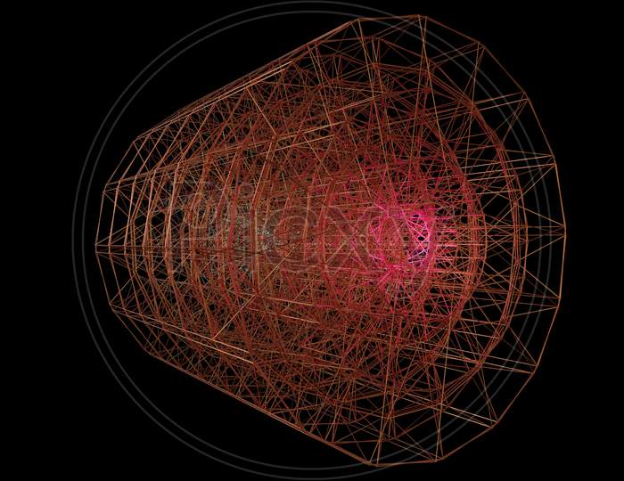 3D Illustration Graphic Of A Abstract 3D Sci-Fi Wireframe Object Rotating On It Axis, Isolated On Black Background.
