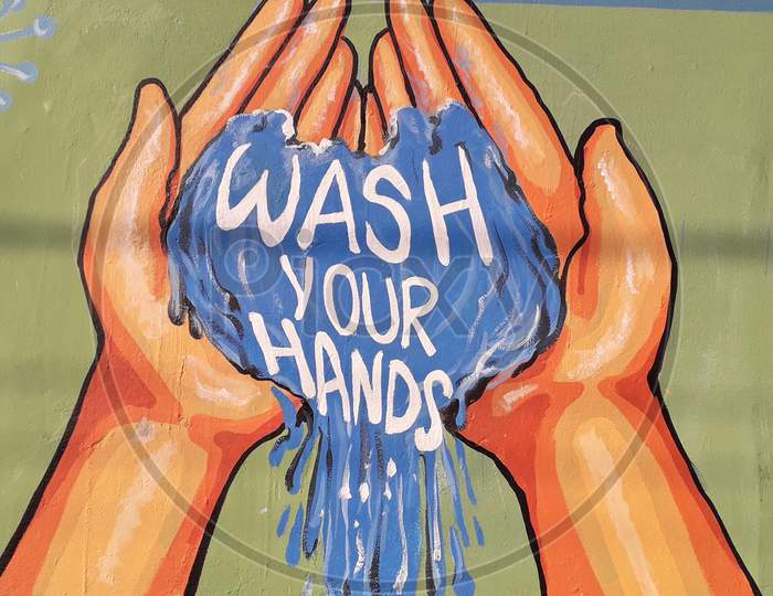 Wash your hands, Wallpainting, Corona Precautions, Awareness
