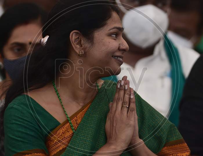 Dravida Munnetra Kazhagam Women'S Wing Secretary Kanimozhi During A Day-Long Hunger Strike In Support Of Farmers Protesting Against The Three Farm Laws, In Chennai, Friday, Dec. 18, 2020.