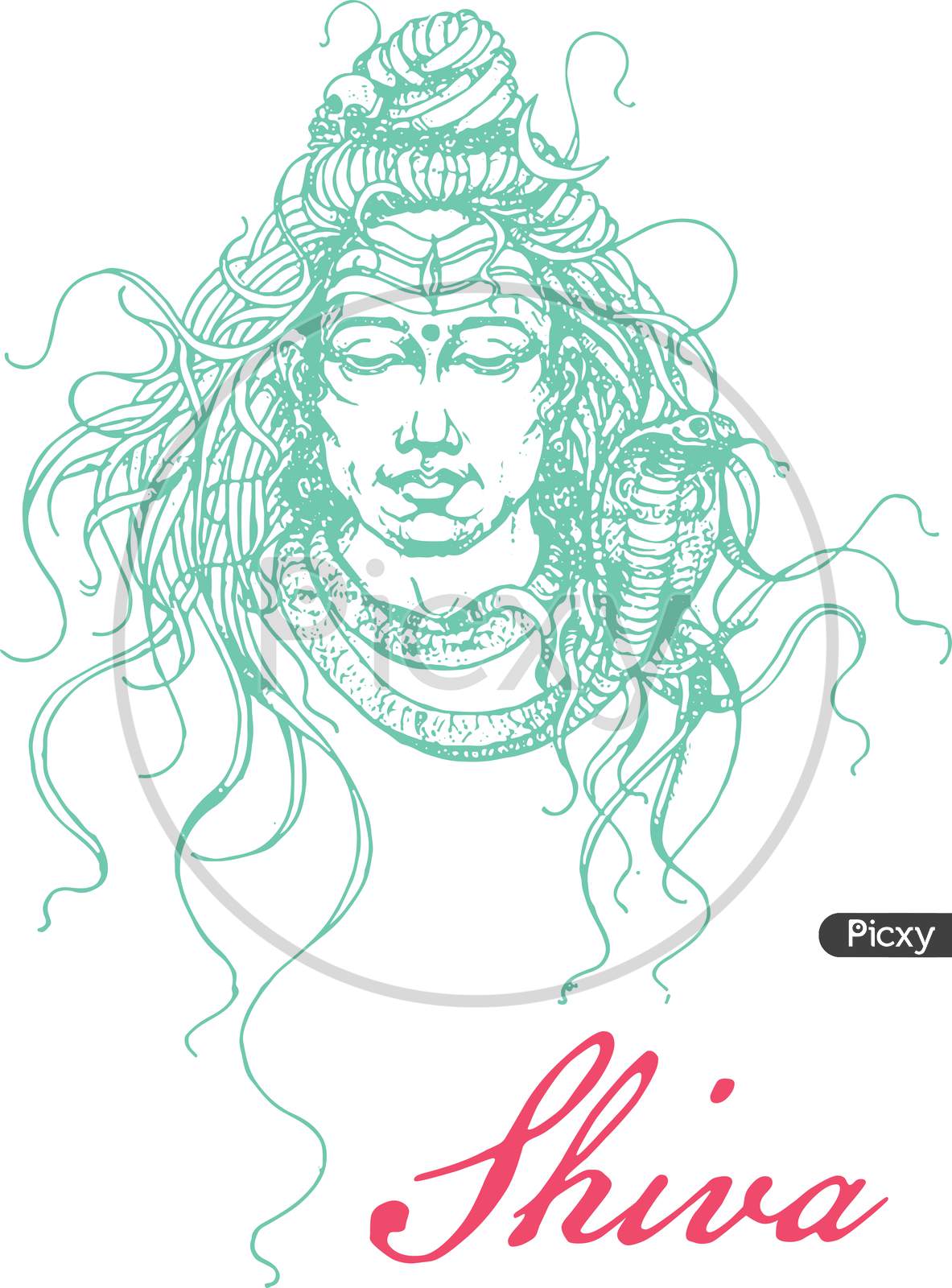 Image of Sketch Of Closeup Lord Shiva Head And Face With Cobra And ...