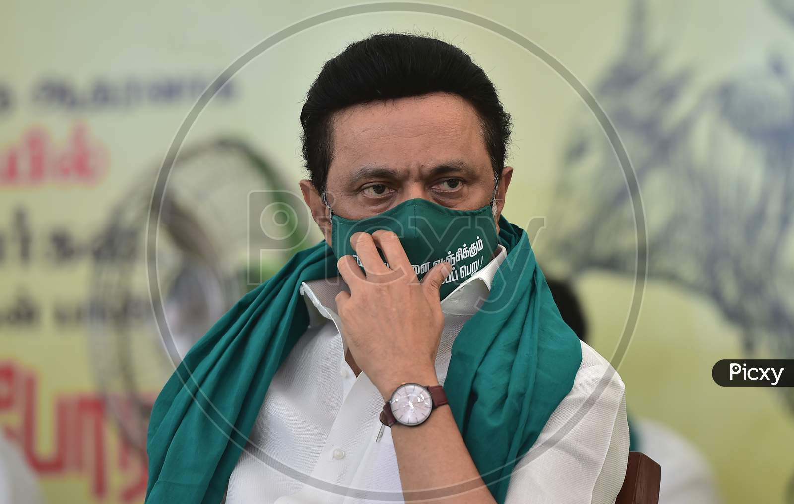 Dravida Munnetra Kazhagam (Dmk) Party President M.K. Stalin, Gestures As Opposition Parties Stage A One Day Fasting Protest Against The Recent Agricultural Reforms, In Chennai On December 18, 2020.