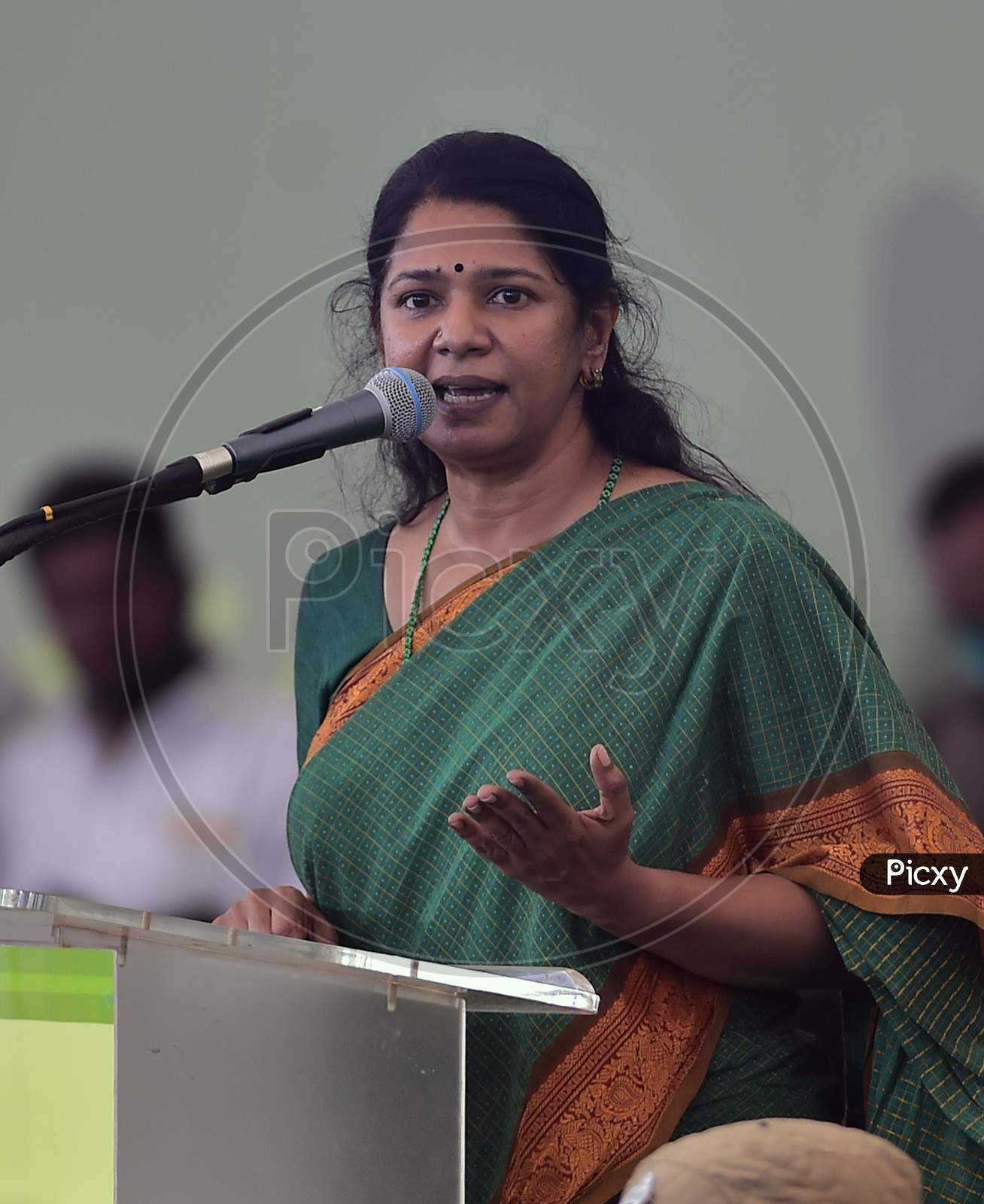 Dravida Munnetra Kazhagam (Dmk) Women'S Wing Secretary Kanimozhi Speaks During A Day-Long Hunger Strike In Support Of Farmers Protesting Against The Three Farm Laws,