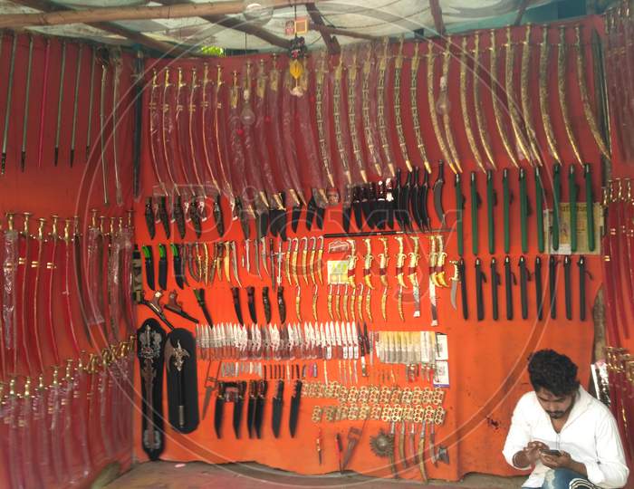 Sword shop in the streets of Pushkar