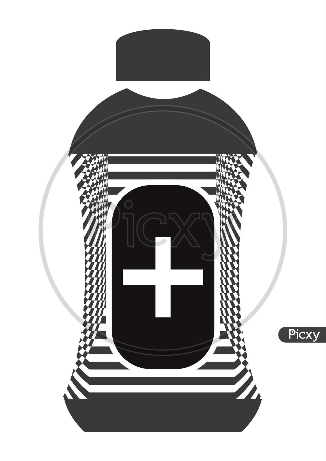 Picture Of A Health Care, Medical Bottle Graphic Design In Black And White Color.