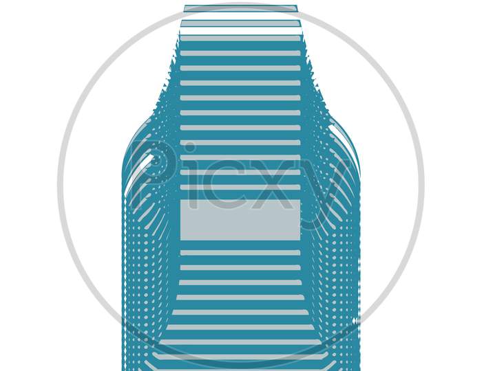 Image Of A Blue Color, Glass Bottle Graphic Design Having In Stripes.