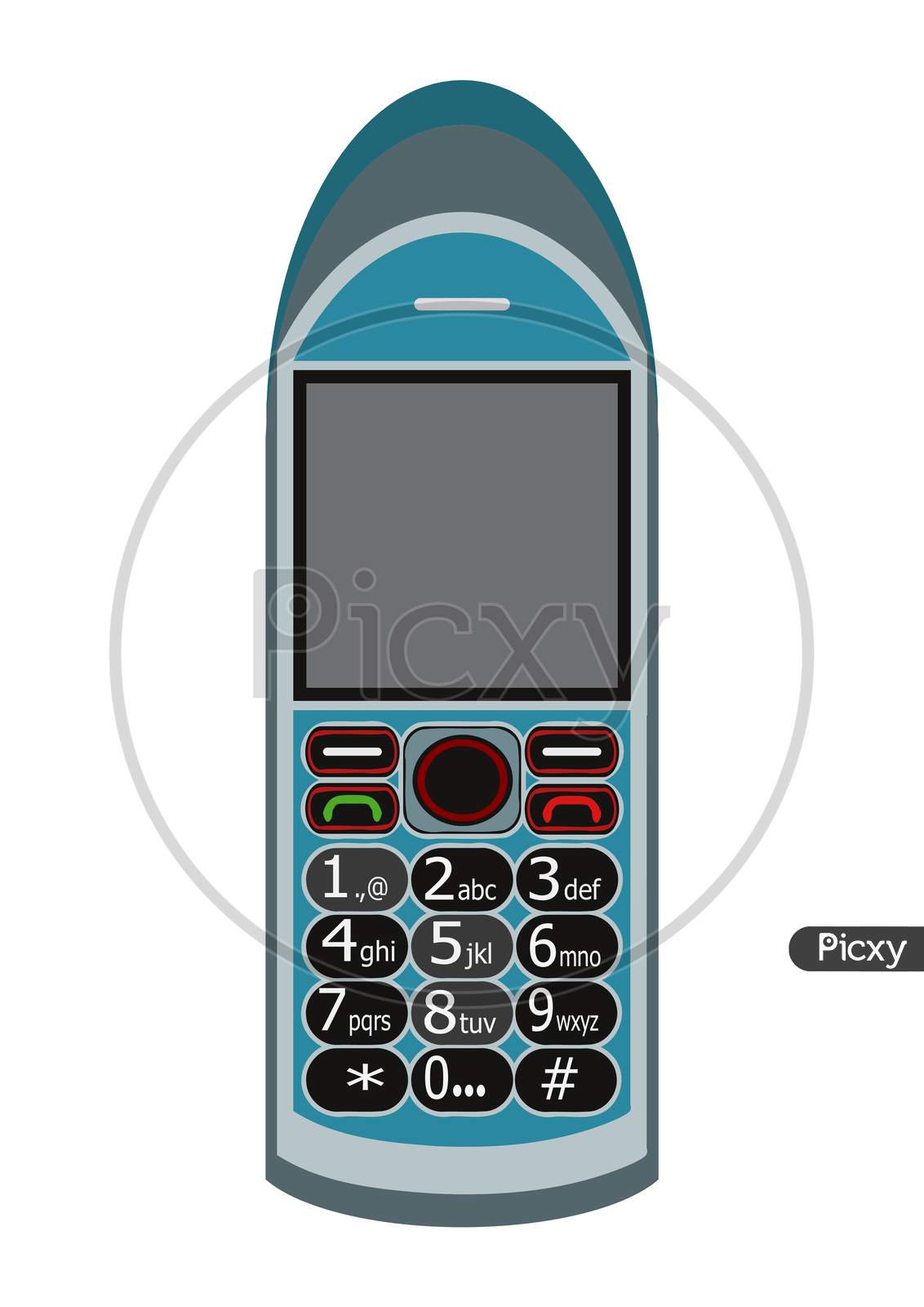 Picture Of A Blue Color, 2G Feature Phone Graphic Design Having In Numerical Keypad.