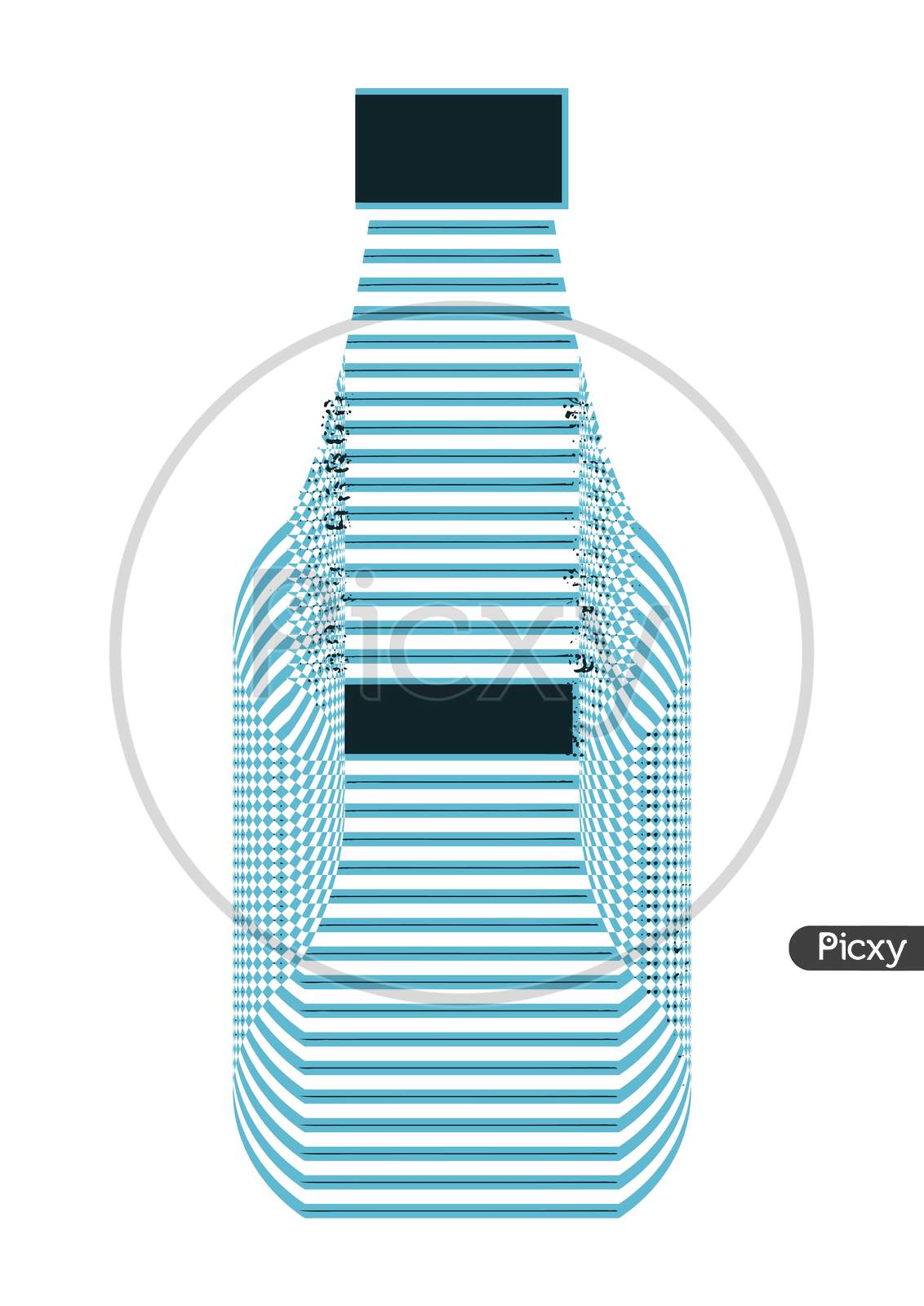 Picture Of A Transparent, Glass Bottle Graphic Design In Blue Color