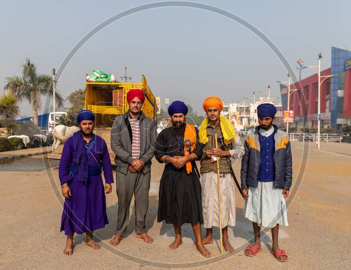 Portrait Of The Group Of Nihang Sikh At Singhu Border.