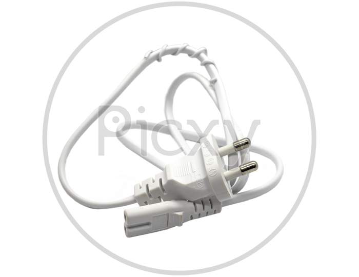 White Electric Power Cable Isolated On White Background