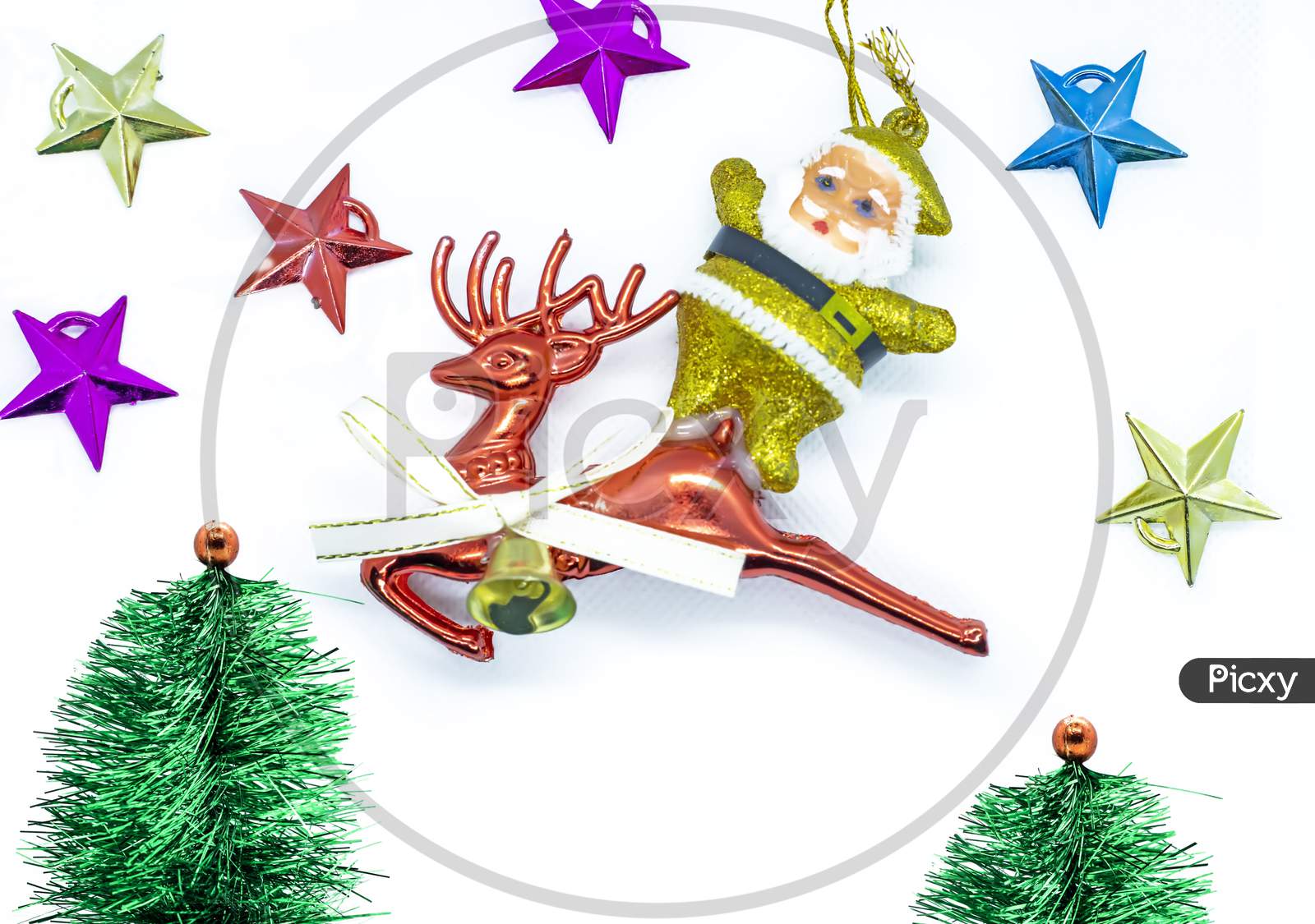Santa On A Reindeer Traveling In The Jungle With The Star In His Sky