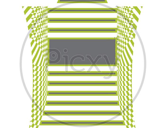 Picture Of A Curve Shape, Transparent, Glass Bottle, Graphic Design In Green Color.