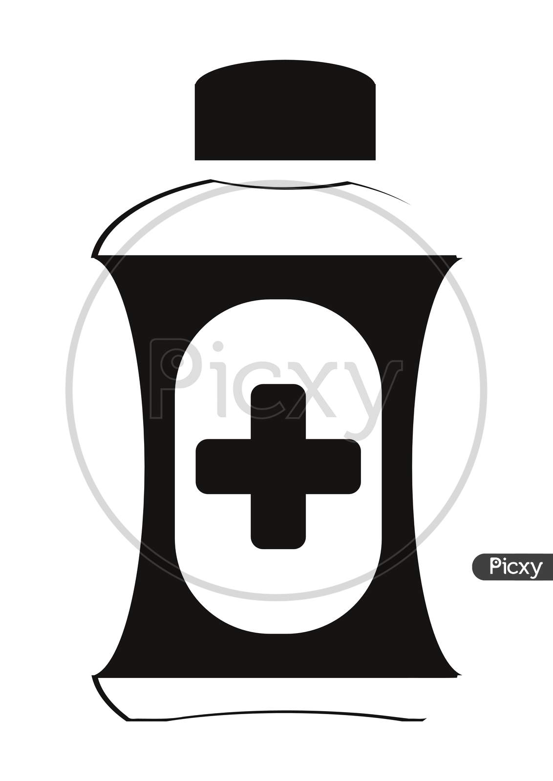 Image Of A Black Color, Health Care, Medical Bottle Graphic Design Having In Plus Symbol