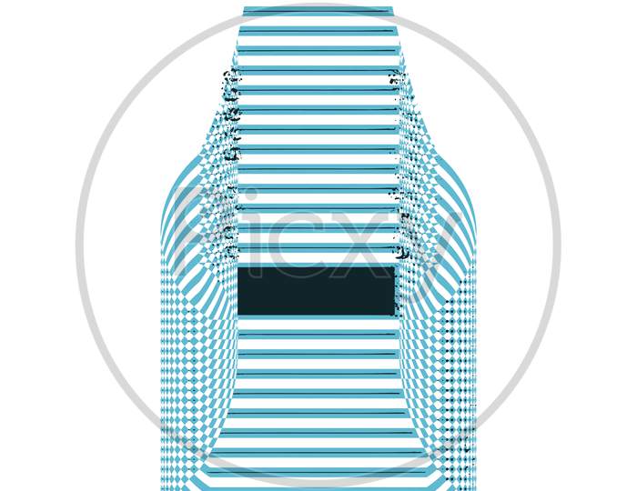 Picture Of A Transparent, Glass Bottle Graphic Design In Blue Color
