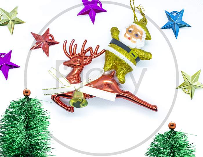 Santa On A Reindeer Traveling In The Jungle With The Star In His Sky