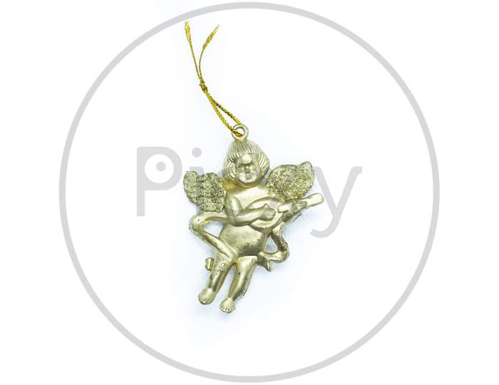 Golden Angel Christmas Decorations Isolated On White Background