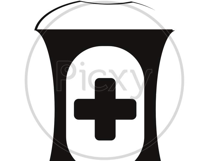 Image Of A Black Color, Health Care, Medical Bottle Graphic Design Having In Plus Symbol