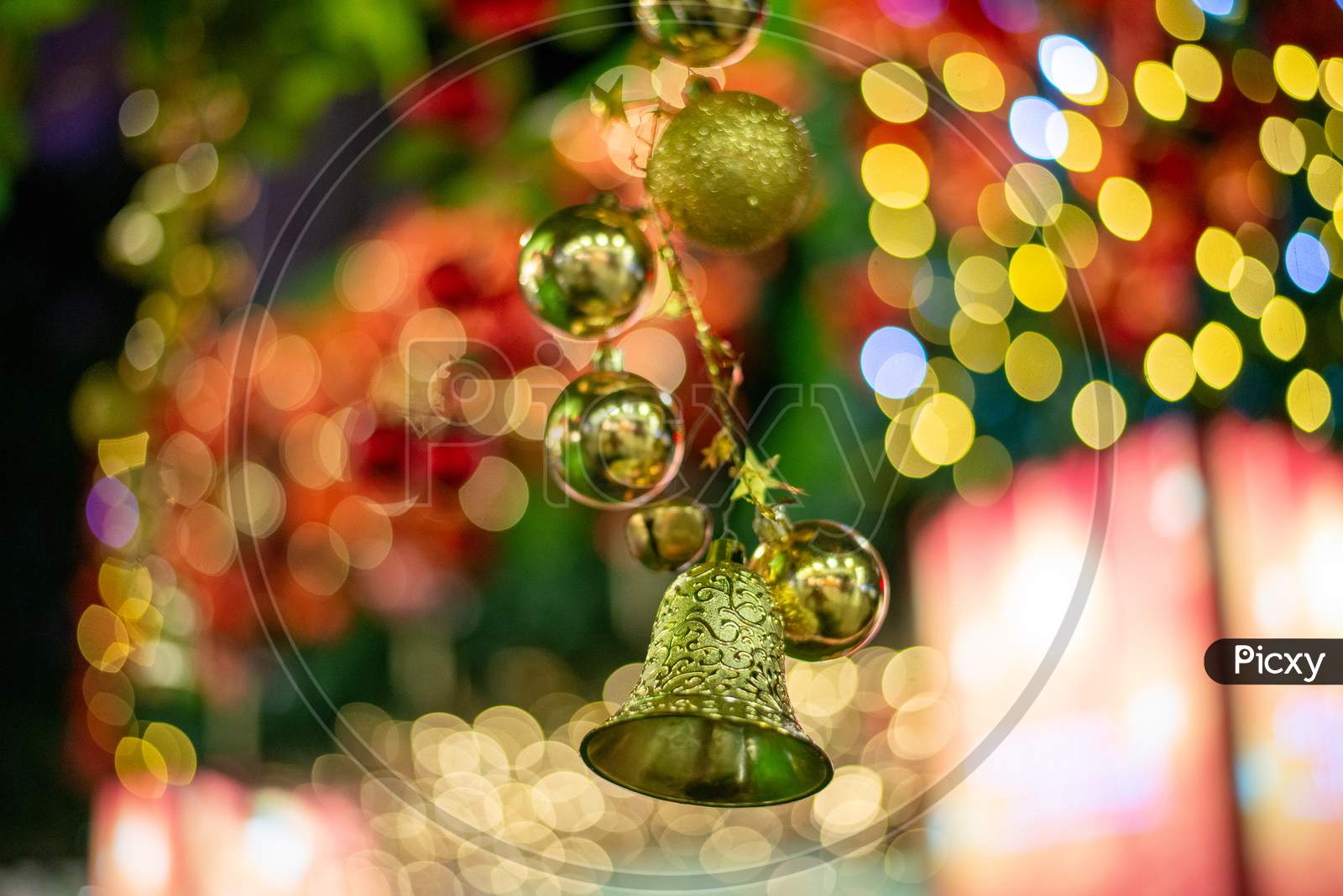Christmas Bell Decoration In Blur Background