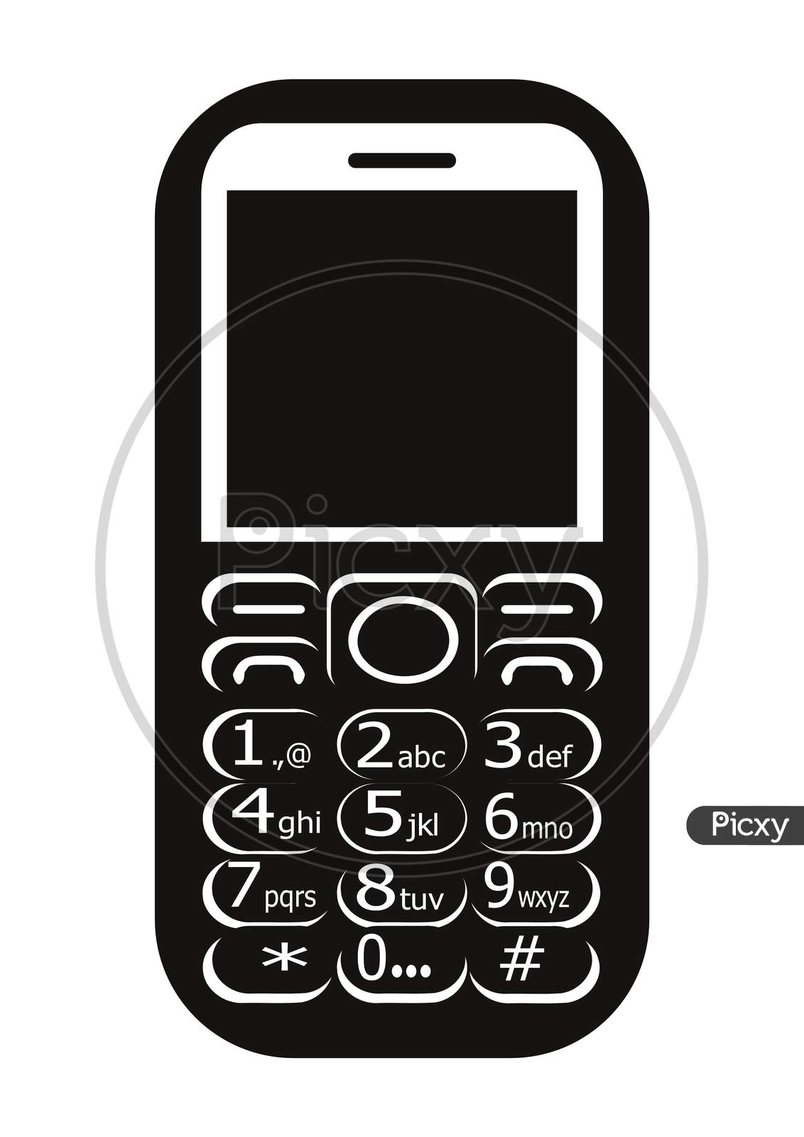 Picture Of A Black Color, 2G Feature Phone Graphic Design Having In Numerical Keypad.