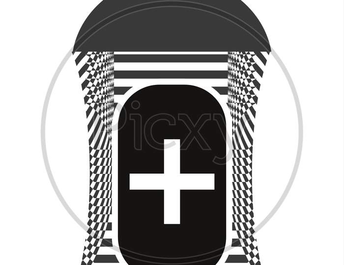 Picture Of A Health Care, Medical Bottle Graphic Design In Black And White Color.