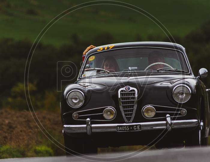 Alfa Romeo 1900 C Super Sprint 1955 On An Old Racing Car In Rally Mille Miglia 2020 The Famous Italian Historical Race (1927-1957Alfa Romeo 1900 C Super Sprint 1955 On An Old Racing Car In Rally Mille Miglia 2020 The Famous Italian Historical Race (1927-1957