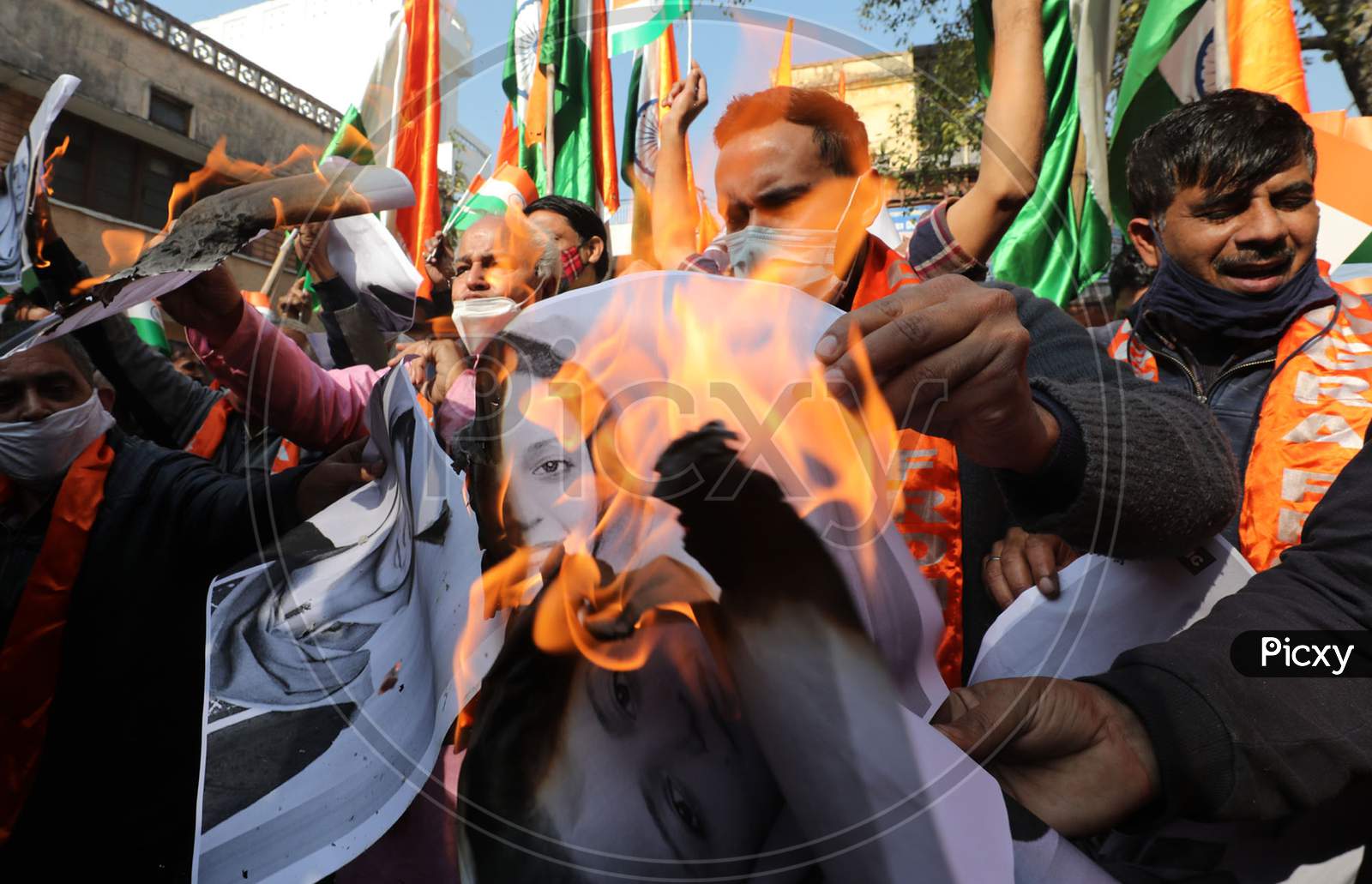 Shiv Sena Dogra front activists staging protest against student activist Shehla Rashid in Jammu ,2 Dec,2020.
